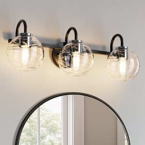 YANSUN 25 in. 3-Light Black Vanity Light with Globe Clear Glass Shades for Bathroom, Mirror, Bedroom - 1 of 1