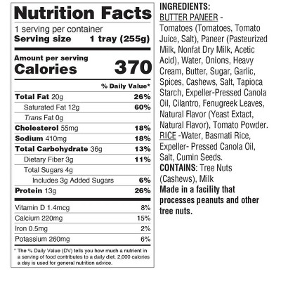 Deep Indian Kitchen Gluten Free Frozen Butter Paneer with Rice - 9oz