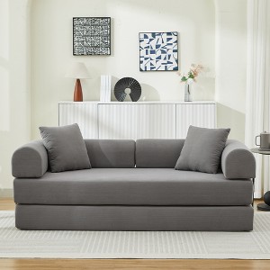 VASIP Folding Convertible Sofa Bed ,78" Sofa Bed Foam Spring Mattress with 2 Pillows,for Apartment, Living Room,Office,Black - 1 of 4