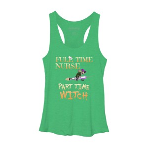 Women's Design By Humans Halloween Costume Full Time Nurse Part-Time Witch By TeeShirtMadness Racerback Tank Top - 1 of 3