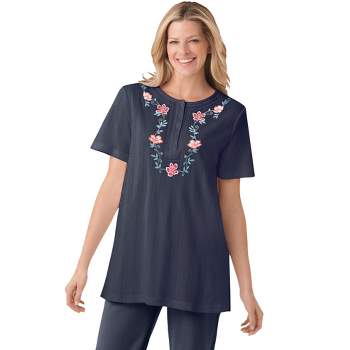 Woman Within Women's Plus Size 7-Day Embroidered Pointelle Tunic