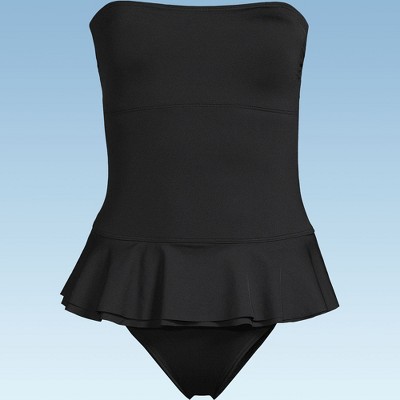 Lands' End Women's Sculpting Suit Ruffle Bandeau One Piece Swimsuit