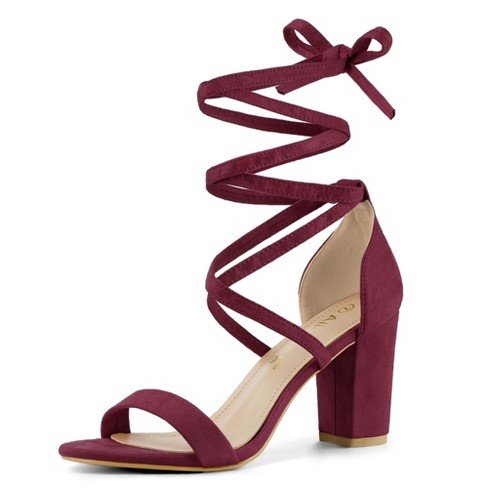 Allegra K Women s Back To College Open Toe Lace Up Chunky High Heels Strappy Sandals Burgundy 9 Target