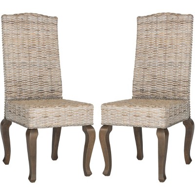 Set of 2 Transitional White Washed Rattan Side Chairs