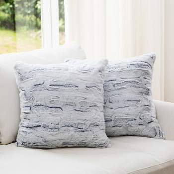 Cheer Collection Blue and White Textured Faux Fur Throw Pillows