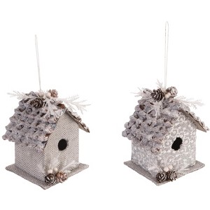 Transpac Pinecone Elegant Bird House Decor Set of 2 Christmas Home Decorations - 1 of 1