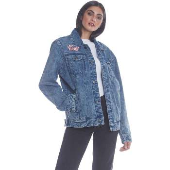 Members Only Women's Bugs Placement Solid Denim Oversized Jacket
