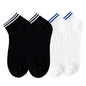 Anna-Kaci Women's 4-Pair Pack Lightweight Mesh Ankle Socks with Striped Cuffs Breathable Knit Texture - 1 of 4