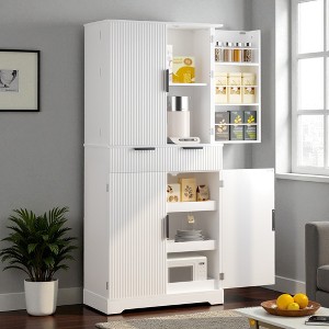 Mshliw 72" Fluted Kitchen Pantry Cabinet with 3 Keyboard Drawers & Adjustable Door Shelves, Tall Freestanding Storage for Kitchen, Bathroom, Office - 1 of 4
