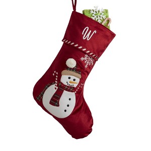 Personalization Mall Candy Cane Snowman Embroidered Christmas Stockings - 1 of 3