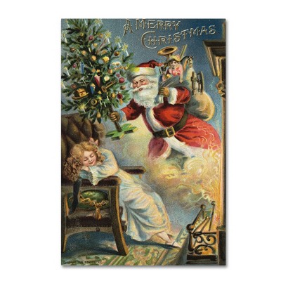 Vintage Merry Christmas Santa Canvas Art with Floater Frame
