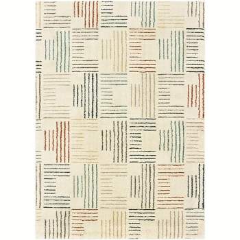 Oriental Weavers Carson Collection Fabric Ivory/Multi Stripe Pattern- Living Room, Bedroom, Home Office Area Rug, 7'10" X 10'