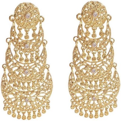 Gold Plated Crystal Chandelier Earrings | Extra Long Boho Tassel for Wedding & Festival