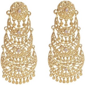 Gold Plated Crystal Chandelier Earrings | Extra Long Boho Tassel for Wedding & Festival - 1 of 4