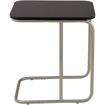 Modern Dark Oak and Brushed Nickel Rectangular Side Table