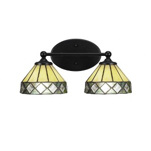 Toltec Lighting Capri 2 - Light Vanity in  Matte Black with 7" Diamond Peak Art Glass Shade - 1 of 2