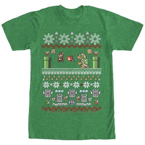 Men's Nintendo Ugly Christmas Mario and Bowser T-Shirt - 1 of 4