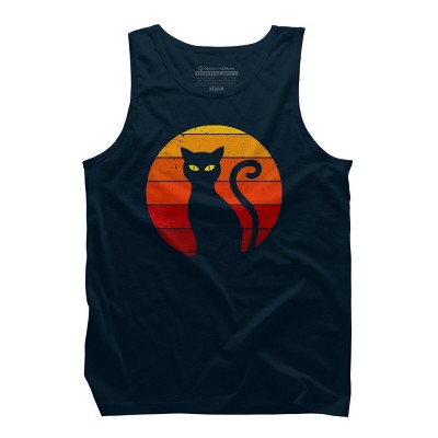 Men's Design By Humans Vintage Retro Sunset Halloween Black Cat I By lemonpepper Tank Top