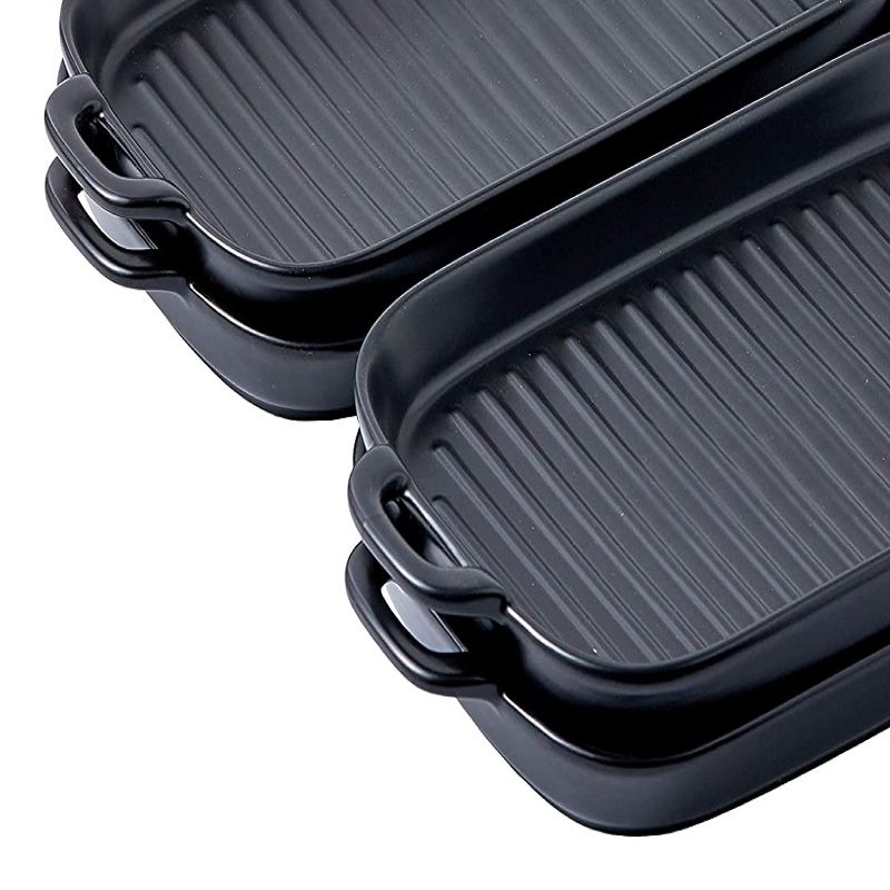 Bruntmor 10"x 6" Ceramic Serving Platters with Matte Glaze Baking Dish - Black - Set of 4, 3 of 4