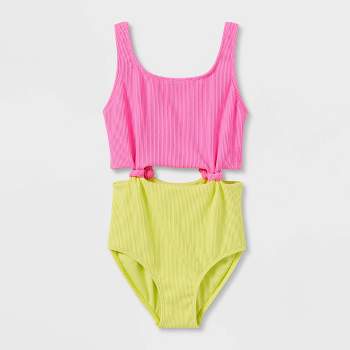 Girls' Solid One Piece Swimsuit - art class™ Pink 