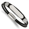 Chisel Stainless Steel Polished with Preciosa Crystal Black Woven Leather 7" ID Bracelet - 3 of 3