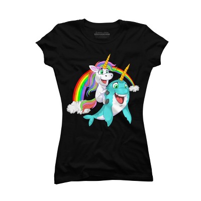 Junior's Design By Humans Rainbow Unicorn and Narwhal Horn Friends By ZeusSE T-Shirt