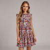 Knit & Lounge Women’s Floral Mini Dress Ruffle Sleeves Crew Neck Fit and Flare Tiered Hem Lightweight Casual Style - 3 of 4
