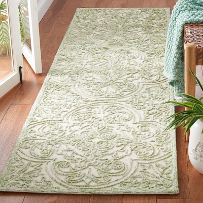 Ivory and Green Hand-Tufted Wool Silk Area Rug, 2'6" x 4'