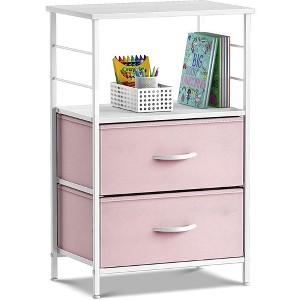 Sorbus 2 Drawers Nightstand with Shelf - Steel Frame, Wood Top & Easy Pull Fabric Bins - Perfect for Home, Bedroom, Office & More - 1 of 4