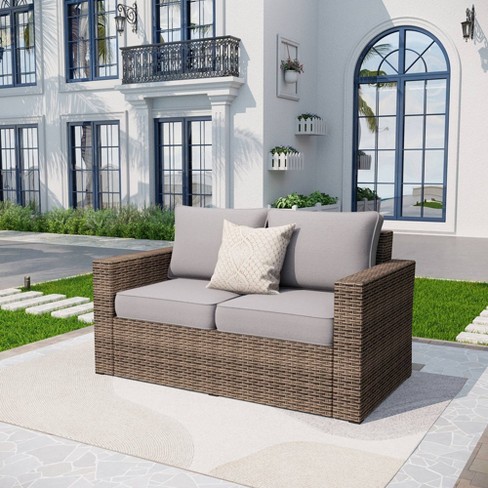 Outdoor Wicker Loveseat With Cushions