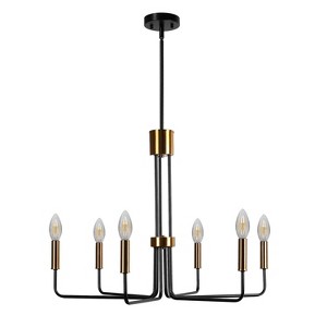 YANSUN 6-Light Industrial Black and Gold Chandelier with E12 Socket, No Bulb Included for Dining Room, Living Room, or Entryway - 1 of 4