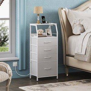 GALAXHERO Night Stand Set of 2 with Charging Station Nightstand with LED Light and 4 Storage Drawers Bedside Tables Wood Shelf Metal Frame 31.9" Tall - 1 of 1