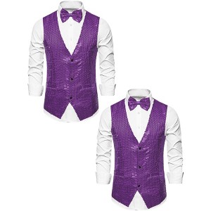 Lars Amadeus Men's Sequin Sleeveless Party Prom Waistcoat with Bow Tie 2 Packs - 1 of 4