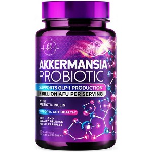 Akkermansia Muciniphila Probiotic Supplement with Inulin Fiber - 2 Billion AFU - 60 Capsules - 1 of 4