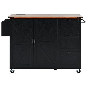 CLIHOME 54.5" Farmhouse Rolling Kitchen Island with Power Outlet, Kitchen Storage Cart with Internal Storage Rack, Drop Leaf, Spice Rack - 1 of 4