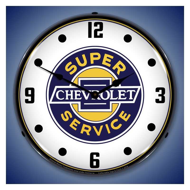 Collectable Sign & Clock | Chevrolet Super Service LED Wall Clock Retro/Vintage, Lighted, 2 of 6