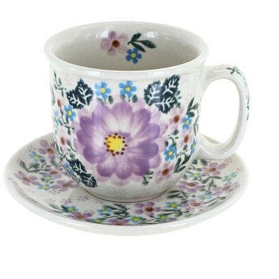 Blue Rose Polish Pottery Lilac Garden Coffee Cup & Saucer
