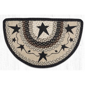 Earth Rugs Primitive Stars Black Printed Slice 18"x29" – Half-Moon Braided Jute Rug with Americana Folk Art Design - 1 of 3