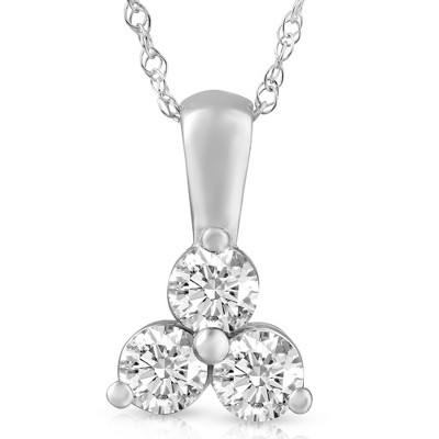 Pompeii3 1Ct Diamond Three Stone Pendant in 14k White Yellow Rose Gold Lab Created Necklace