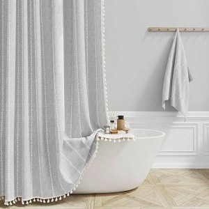 Gray Boho Farmhouse Shower Curtain Linen Rustic Weighted Striped Fabric 72x72 Repellent Vintage Country Bathroom - 1 of 4