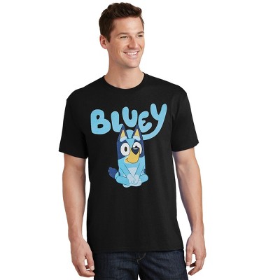 Seven Times Six Bluey T-Shirt Adult Men's Dog Sitting Criss Cross Applesauce Graphic Tee Black