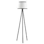 HOMCOM Modern Tripod Floor Lamp Free Standing Land Lamp w/ Steel Frame, Footswitch, Fabric Lampshade and E26 Base for Living Room, Bedroom, Office
