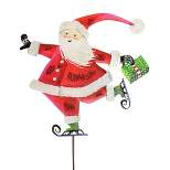 Christmas Gallery Skating Santa Stake  -  One Yard Decoration 29.25 Inches -  Holiday Yard Decor  -  C22086  -  Metal  -  Red