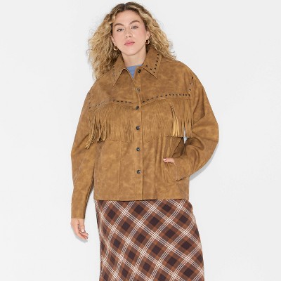 Women's Faux Suede Fringe Jacket - Wild Fable™ Brown