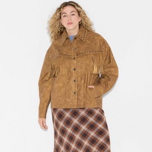 Women's Faux Suede Fringe Jacket - Wild Fable™ Brown - 1 of 3