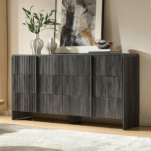 AMERLIFE Fluted Modern Chest Dresser with Pine Handles, Rounded Corners & Anti-Tip, 48" Tall Wood Storage Organizer for Living Room - 1 of 4