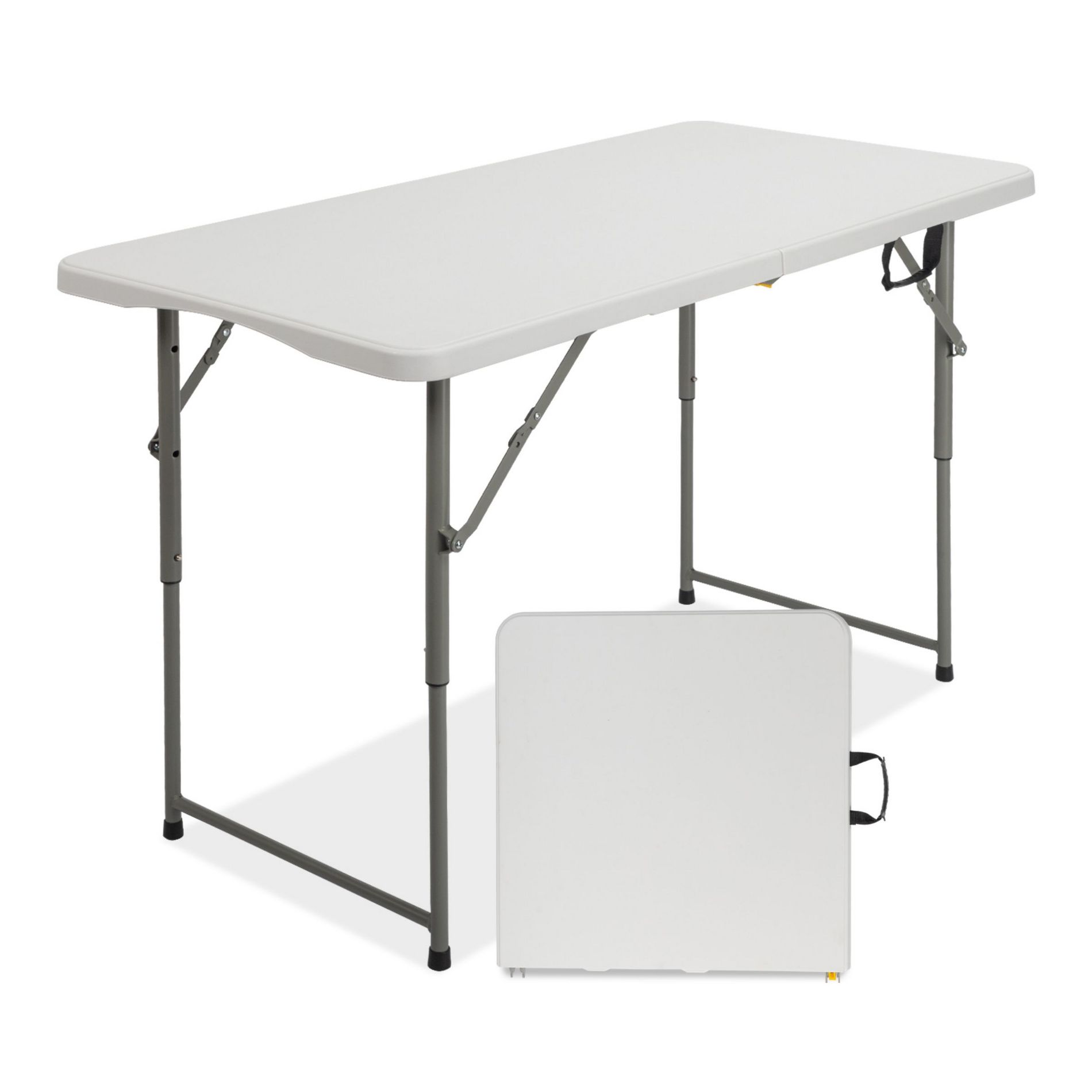 SEVOBAL Folding Table 4 Foot Portable Heavy Duty Plastic Fold-in-Half Utility Table Small Indoor Outdoor Adjustable Height, White, 70.5"*62.5"*8"