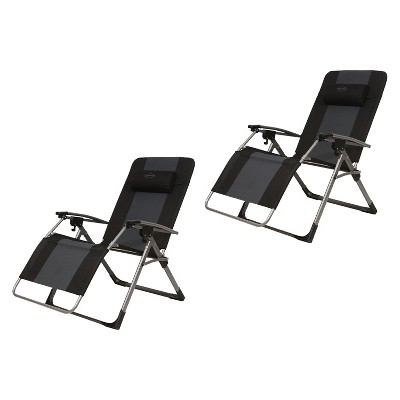 Kamp-Rite KAMPAC188 Outdoor Furniture Camping Beach Patio Sports Oversized Anti Gravity Folding Reclining Chair, Black (2 Pack)