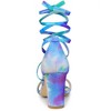 Allegra K Women's Tie Dye Lace-Up Strappy Chunky Heel Sandals - 4 of 4