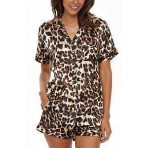 ADR Women's Classic Satin Pajamas Set with Pockets, Short Sleeve PJs - 1 of 4